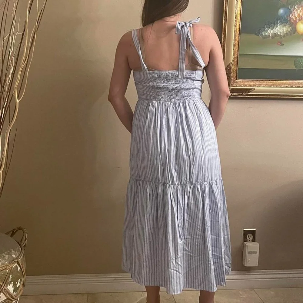 Light Blue, Striped Maxi Dress - Picture 2 of 3